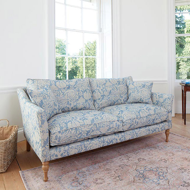 Brunel 3 Seater Sofa in V&A Brompton Collection Flowering Kale Morning Blue